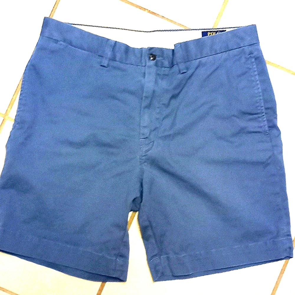 EUC POLO Chino flat-front blue-gray shorts